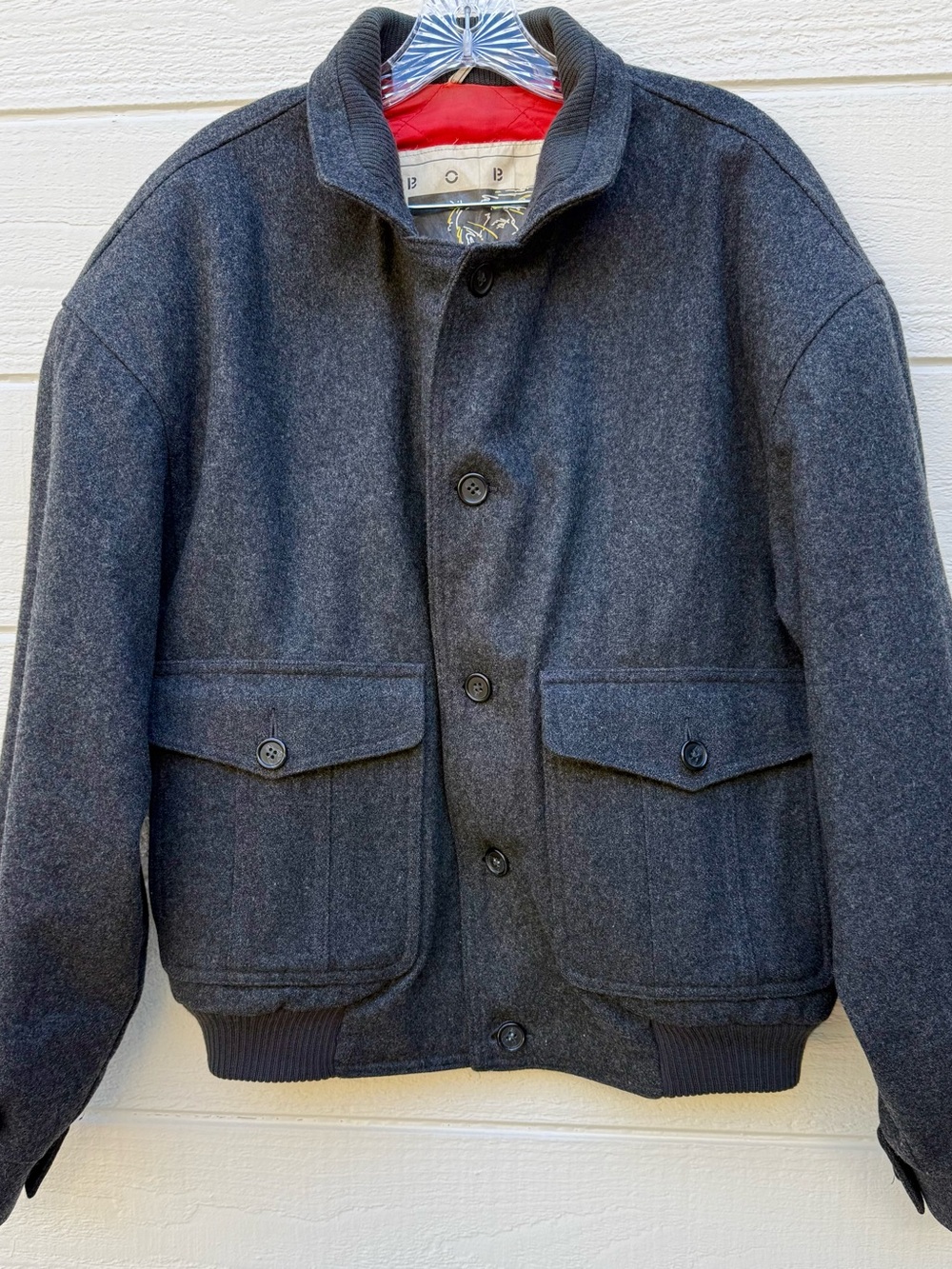 Men's Dark Gray Wool Bomber Jacket with Button Front Bobby Dazzler.